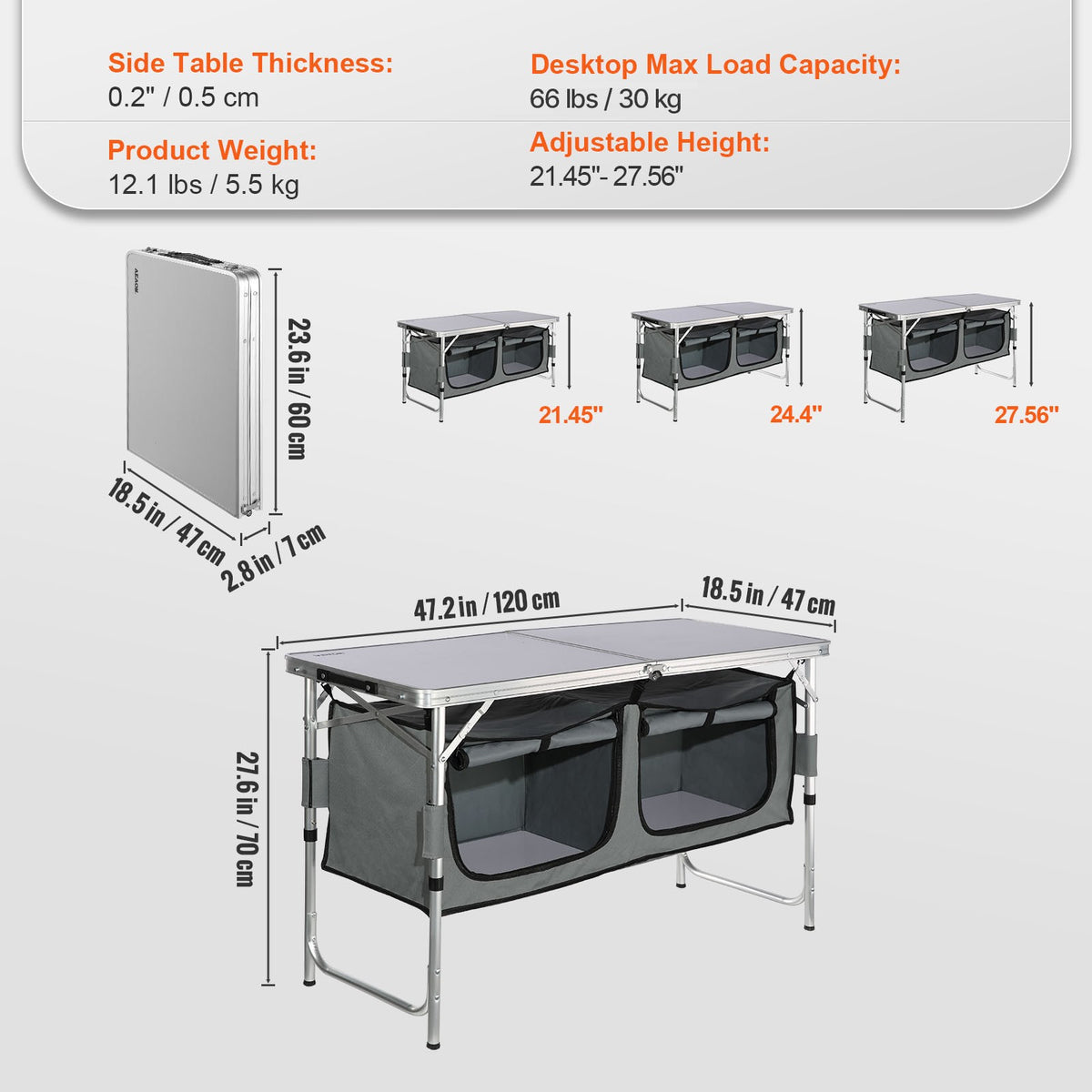 Camping Kitchen Table Folding Portable Cook Station with Adjustable Heights
