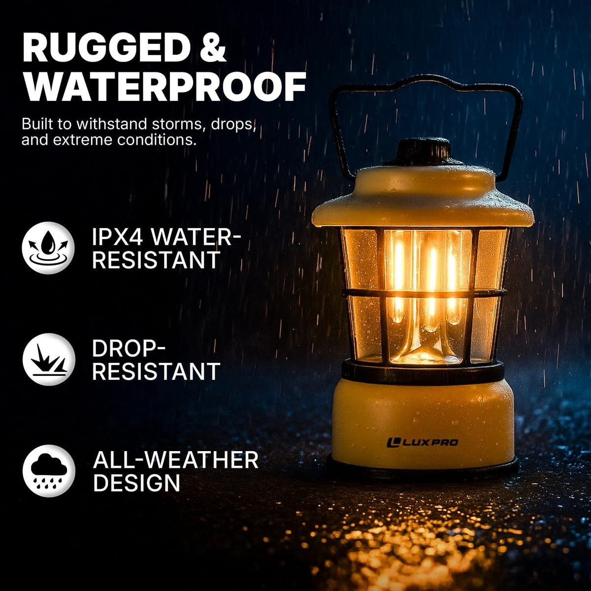 LED Camping Lantern Battery-Powered Emergency Water-Resistant Light