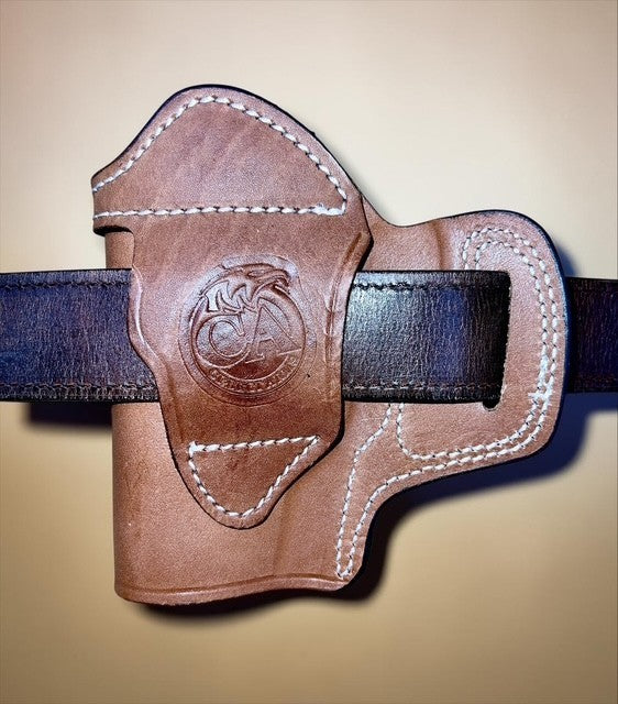 3-Inch Ruger GP100 Open Top Leather Holster - Right Hand Brown Belt