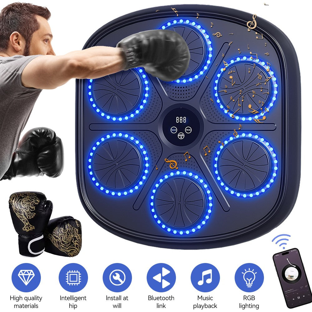 Wall Mount Boxing Training Target with Bluetooth Music and LED Lights - Exercise Machine + Gloves