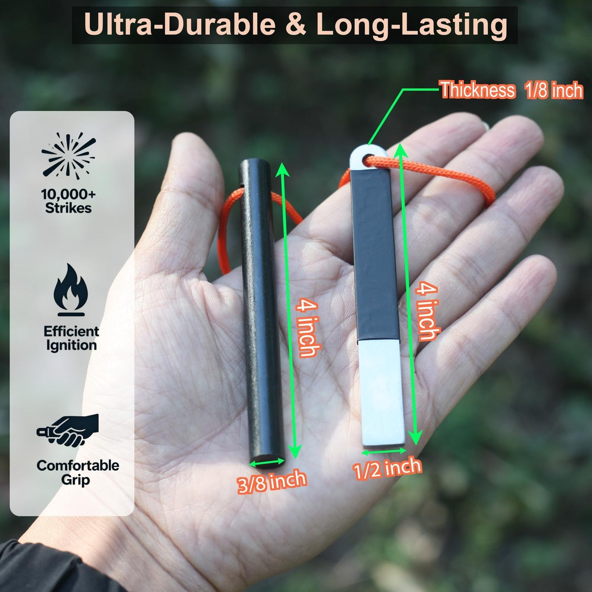 4-Inch Waterproof Ferrocerium Fire Starter for Camping Hiking Survival
