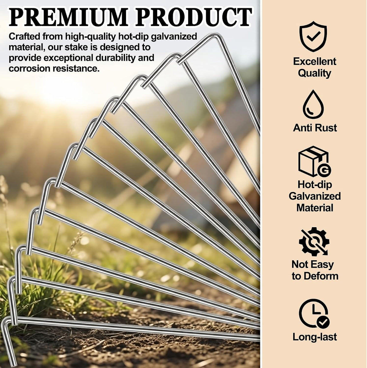 Heavy Duty Metal Tent Stakes - 20 Pack, Rust-Resistant Ground Anchors for Camping & Outdoors