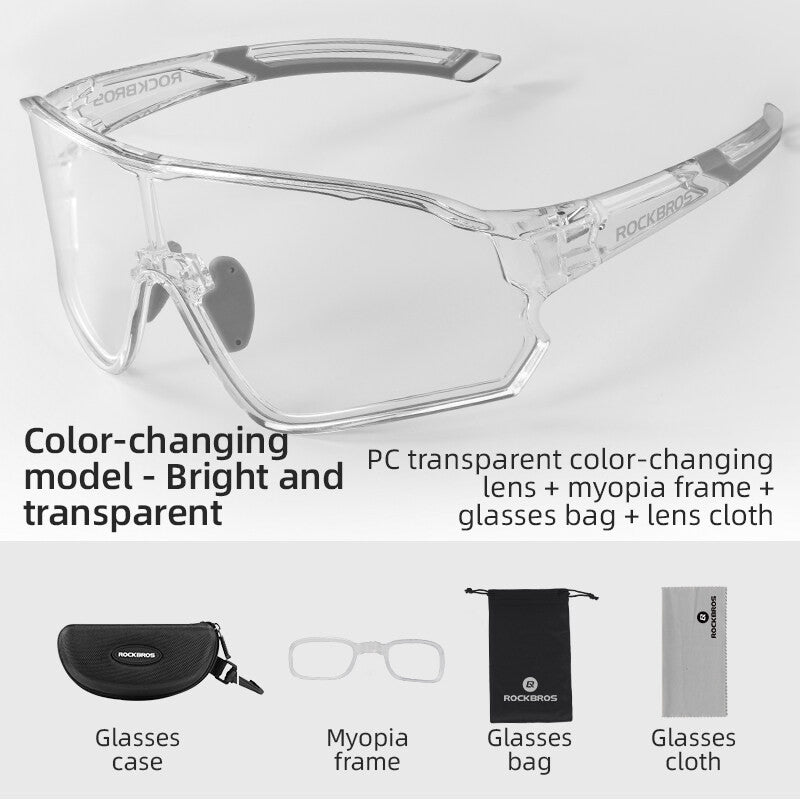 Photochromic Cycling Sunglasses UV400 Lightweight Rimless Bike Glasses
