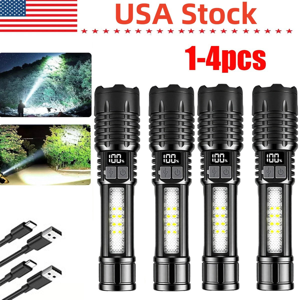 Rechargeable LED Tactical Flashlight with Zoom Focus & Emergency Modes