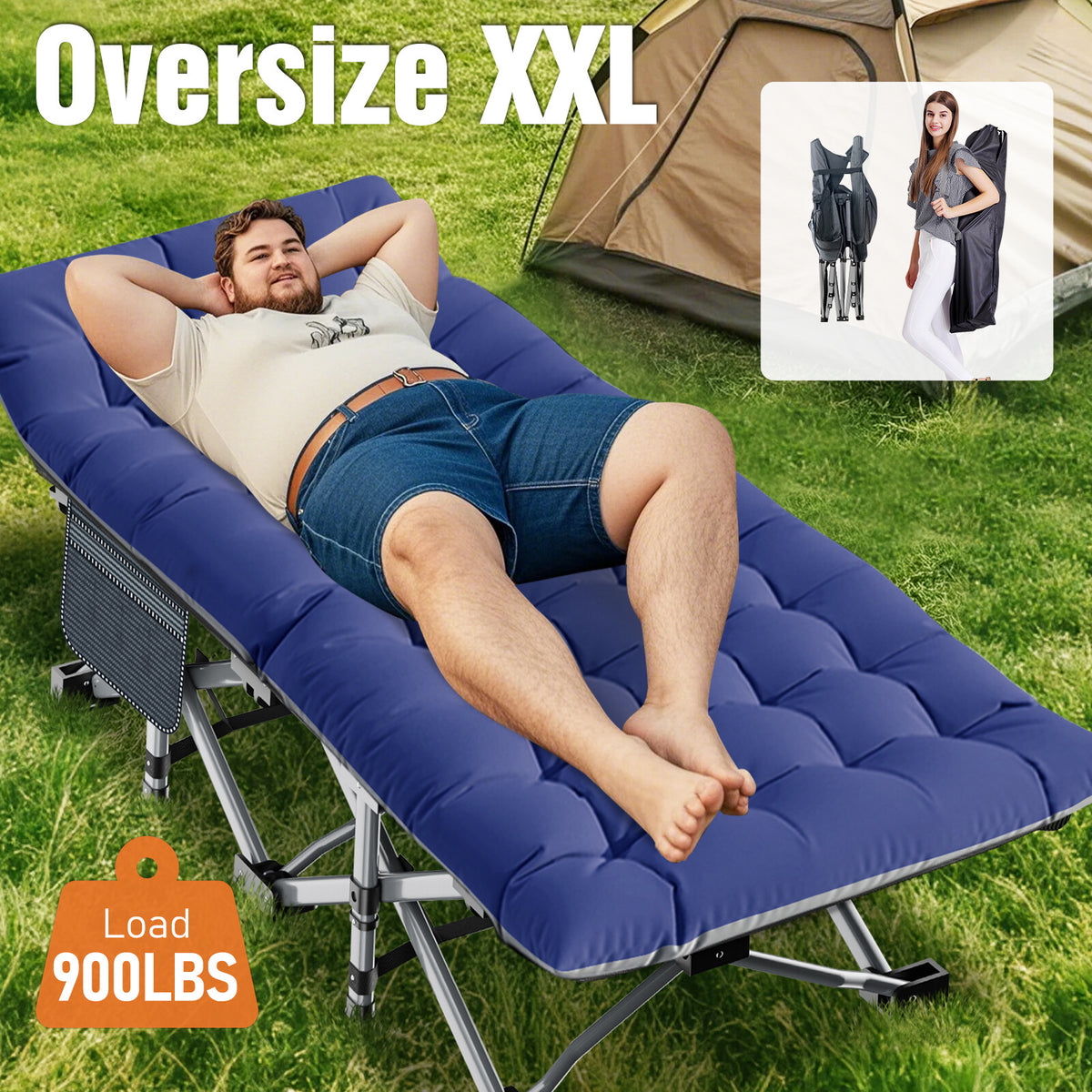 Heavy Duty Folding Camping Cot Bed with Mattress Support - Oversized & Standard Sizes