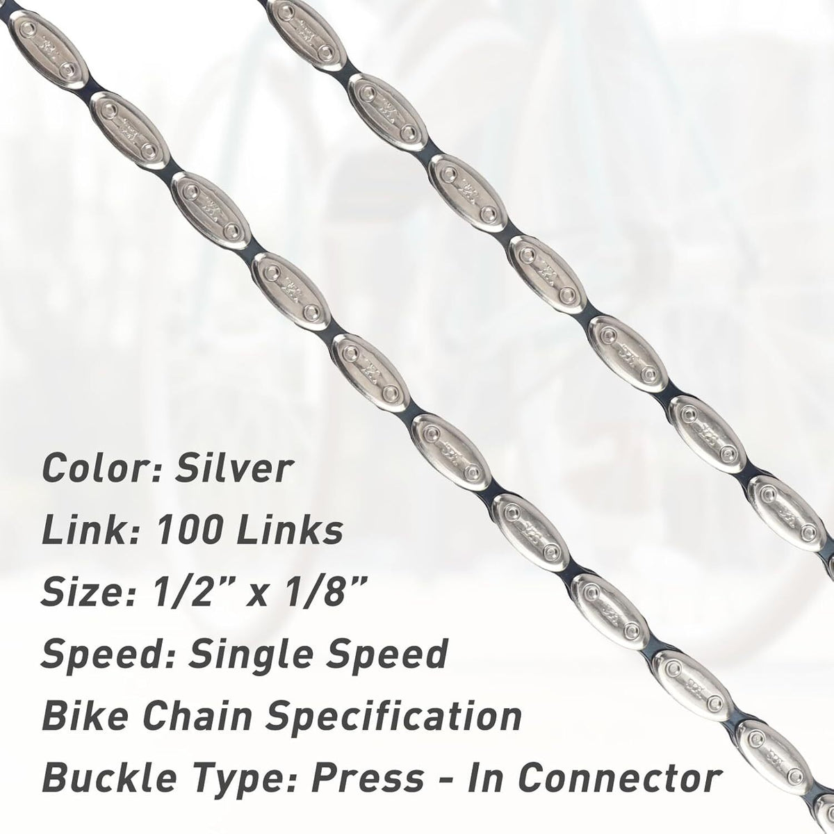 1/8 Inch Bike Chain for Single Speed BMX & Fixed Gear Bikes - Silver