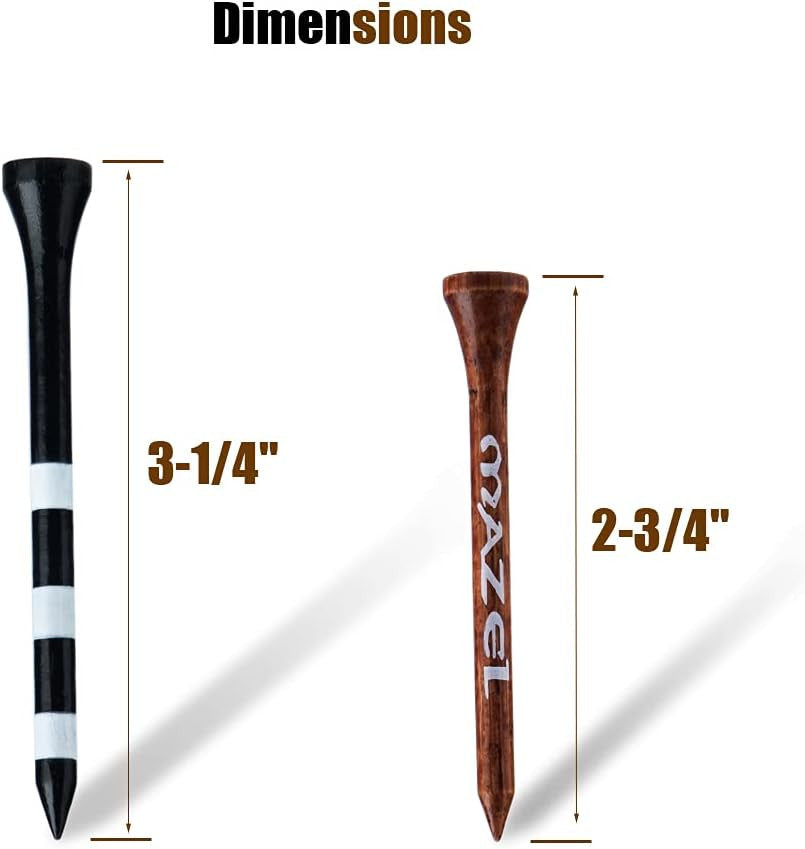 Natural Wood & Bamboo Golf Tees Pack 50 or 120 - Stable, Friction-Reducing, Customizable Heights