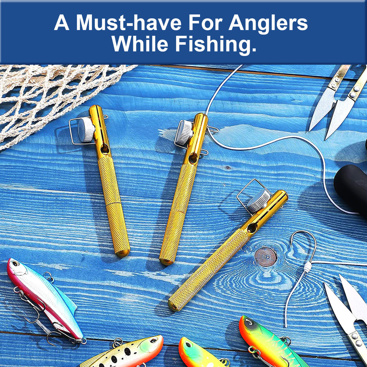 Fishing Knot Tying Tool with Line Clipper and Hook Nipper - Portable Brass Multifunctional