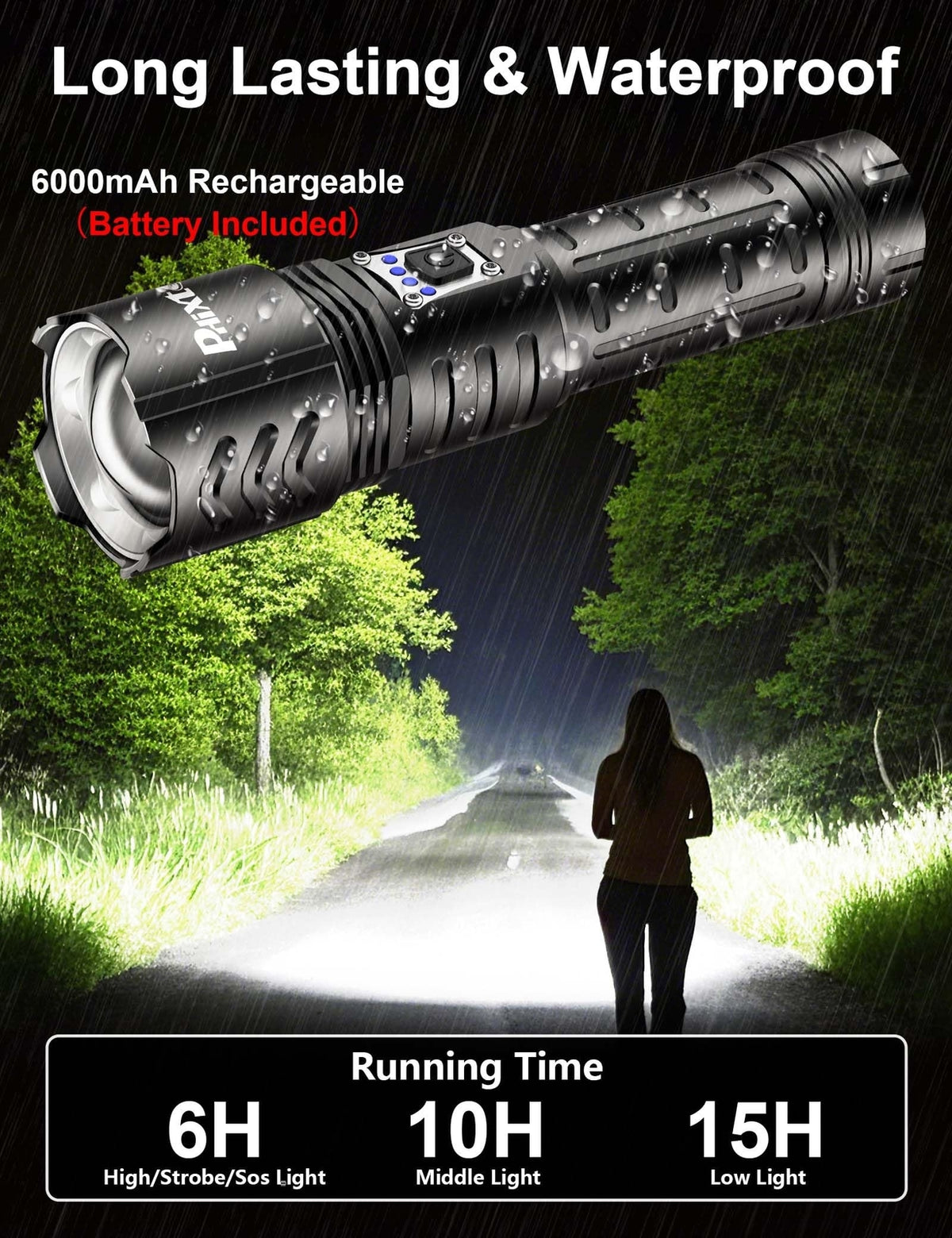 High Power Rechargeable Flashlight 1,000,000 Lumens Long Range LED Torch