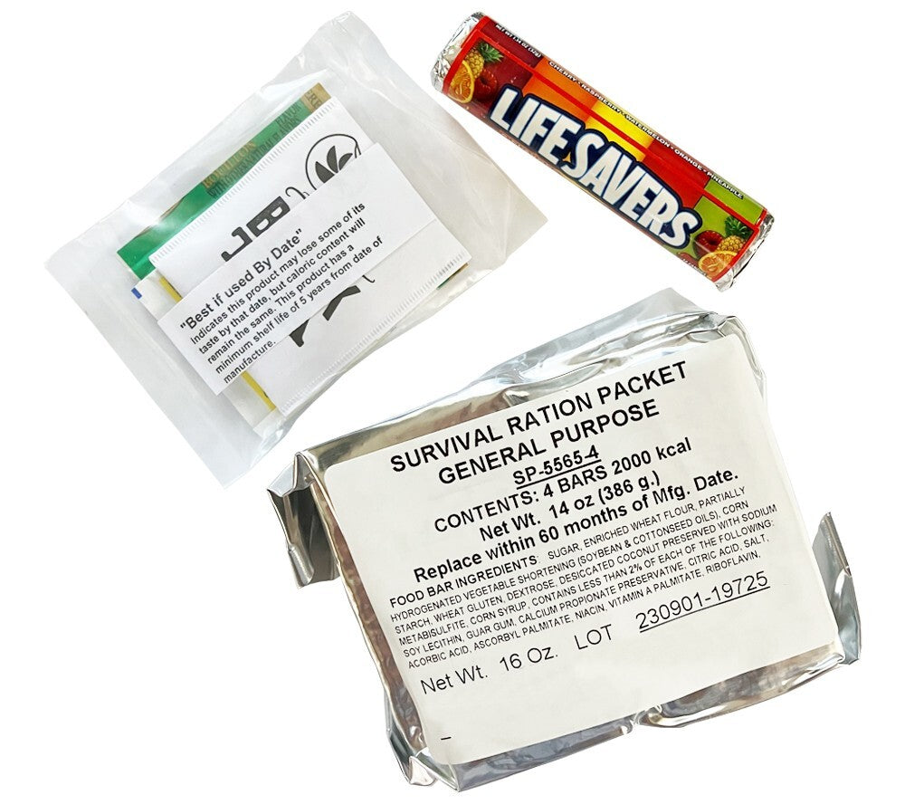 Military Survival Ration Packet Emergency Food Kit 2117 Calories with Candy and Bars