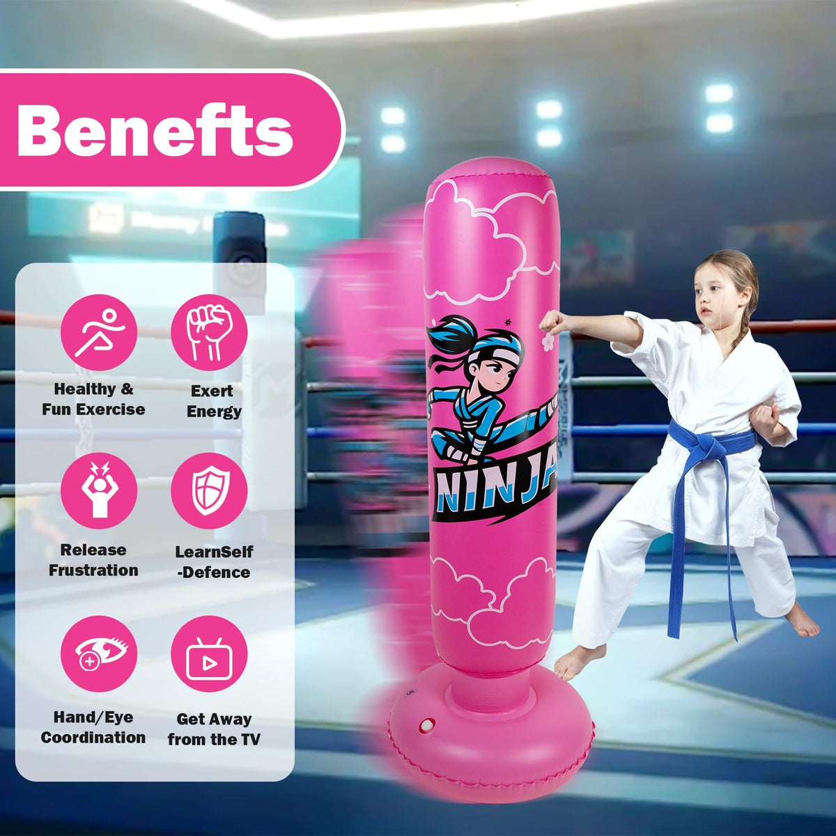 66 Inch Kids Inflatable Punching Bag with Gloves & Pump - Pink