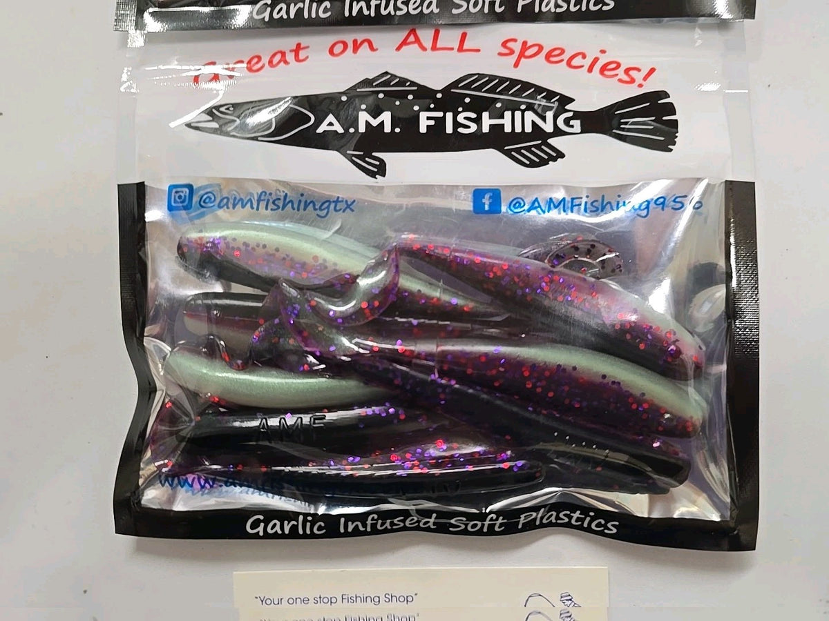 Artificial Fishing Jerkshad Lures 4-inch Garlic Scented Curly Tail Soft Plastic Set - 2 Packs
