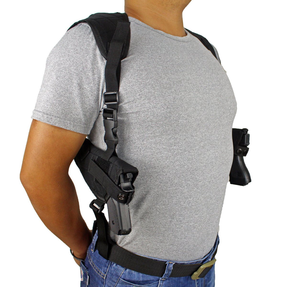 Double Gun Shoulder Holster Adjustable Horizontal Pistol Holster for Concealed Carry