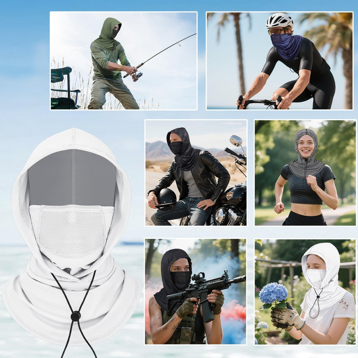 UV Protection Breathable Balaclava Face Mask for Outdoor Sports White