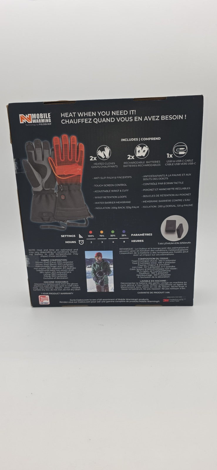 Heated Gloves Touchscreen Compatible Large Winter Outdoor Ski Snowboarding