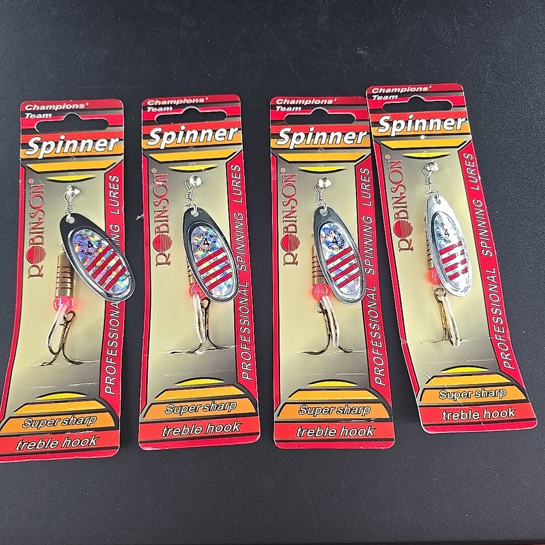 Fishing Spinner Set 4 Pack Robinson #4 12g Approx 7/16oz - Compare To Mepps & Blue Fox