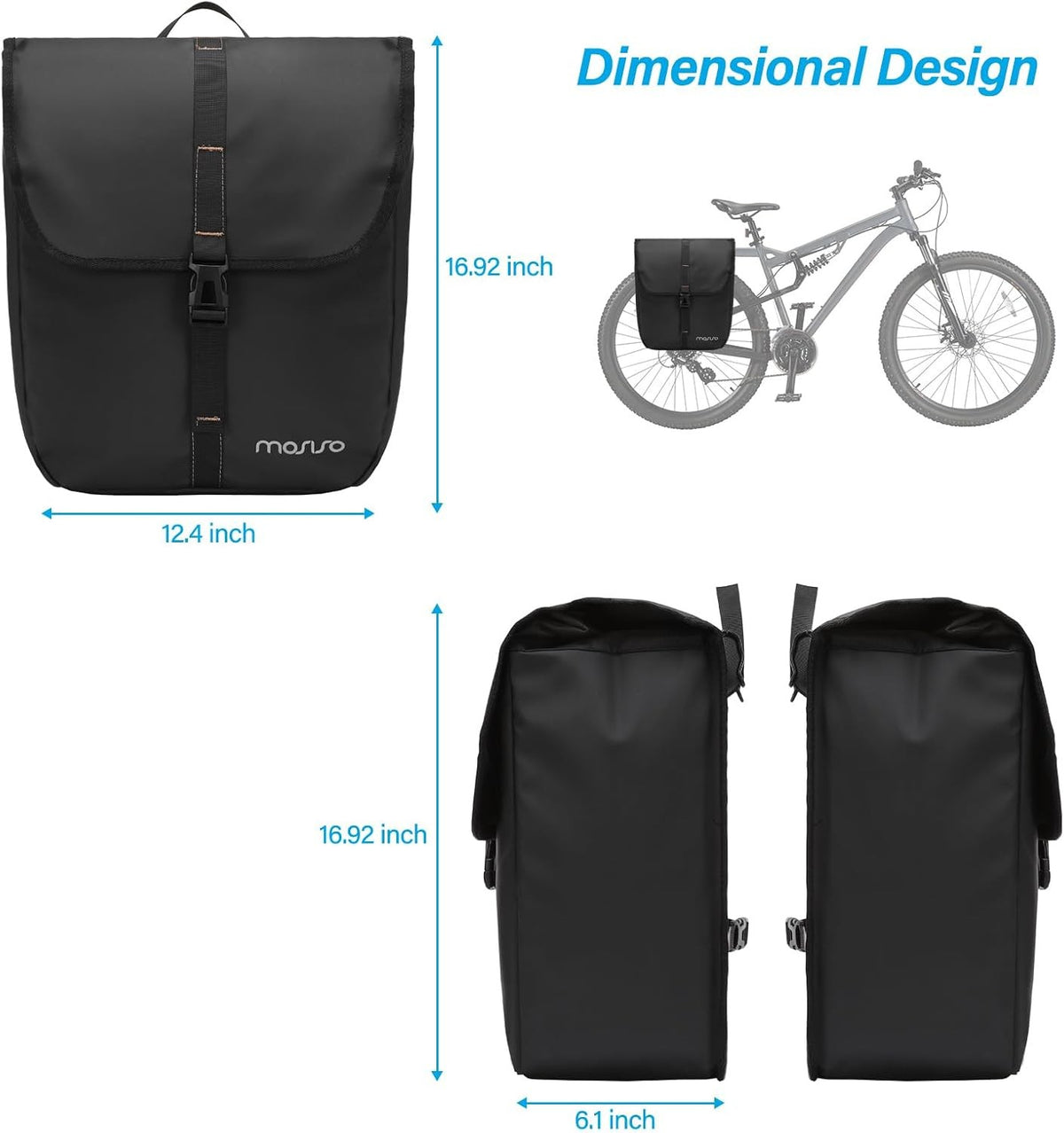 Waterproof 20L Bike Panniers 2-Pack Rear Rack Bags Cycling Storage