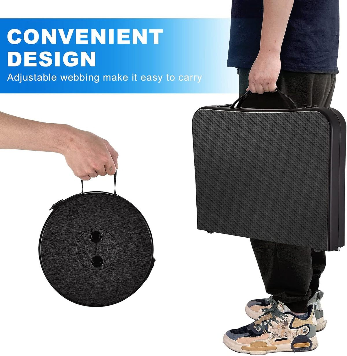 Portable Folding Camping Table and Stool Set - Adjustable Height Lightweight Black