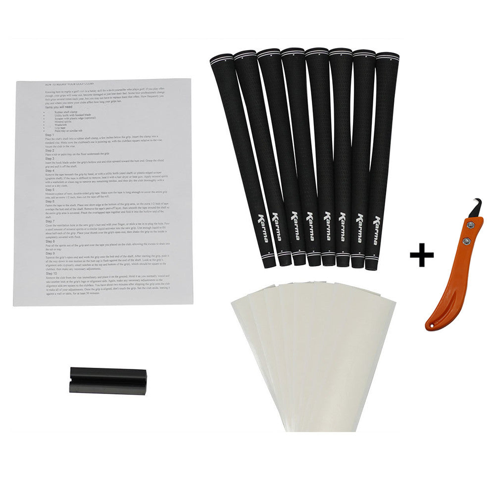 Golf Grip Kit with 8 Jumbo Black Rubber Grips Tape & Clamp - Easy Installation