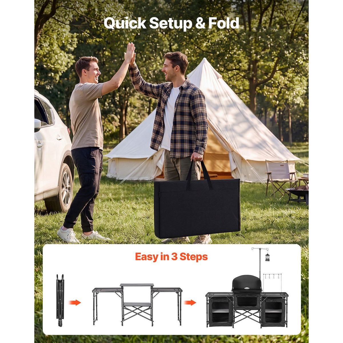 Portable Camping Table with Storage Organizer for Outdoor Use