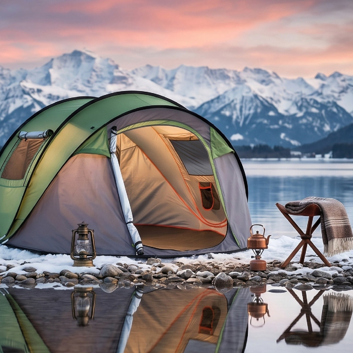 3-4 Person Pop Up Camping Tent Waterproof Instant Setup with Front Awning