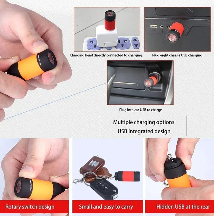 USB Rechargeable Mini LED Keychain Flashlight Waterproof Outdoor Torch