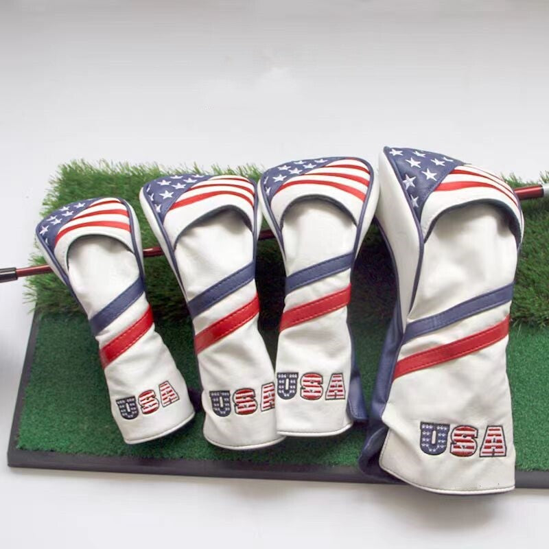 Golf Club Head Cover Set with USA Flag Design for Driver, Fairway, Hybrid