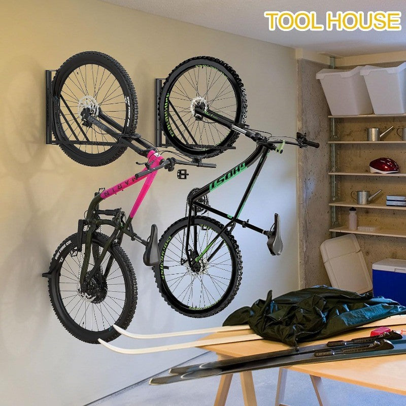 Wall Mount Bicycle Hangers Set of 2 - Space-Saving Vertical Bike Racks