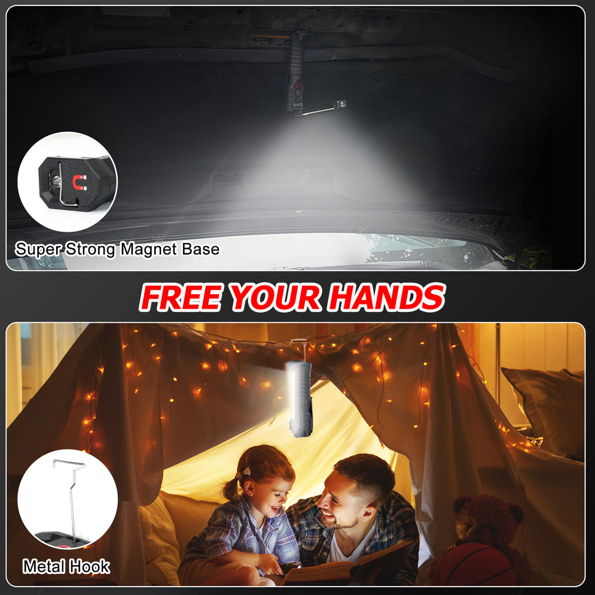 Rechargeable USB LED Work Light with High Lumens, IPX6 Waterproof, Multiple Modes