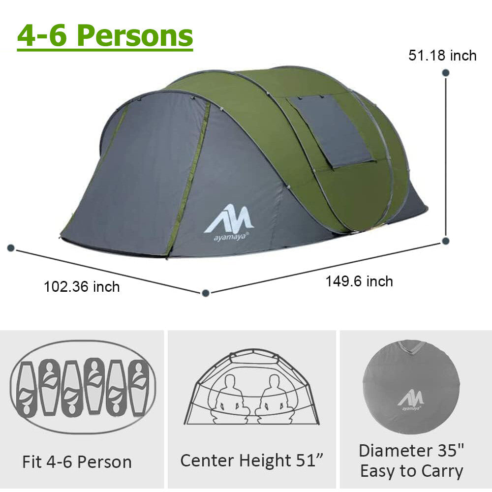 4-6 Person Waterproof Pop Up Camping Tent with Double Layer & Vestibule