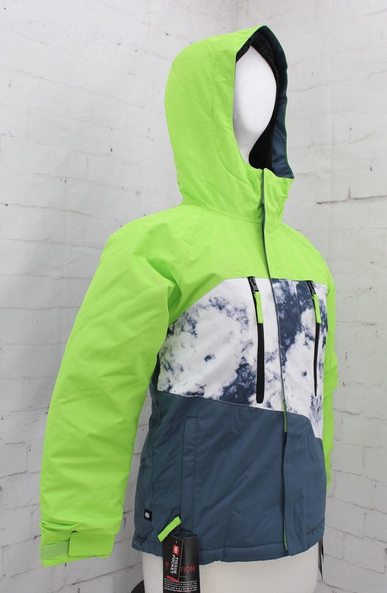 686 Geo Insulated Snowboard Jacket Boys Youth Medium Green Flash Colorblock