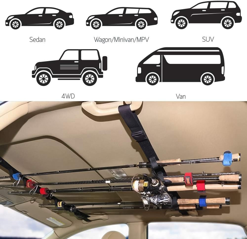 Car Fishing Rod Holder Rack Kit - 6-Piece Vehicle Rod Storage & Organizer