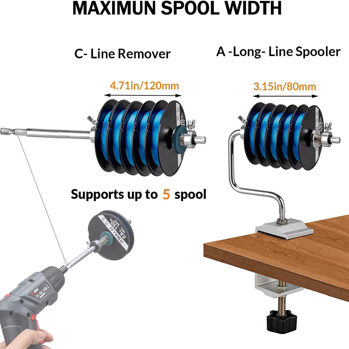 Adjustable Fishing Line Spooler with Clamp - Stable & Durable Line Winder