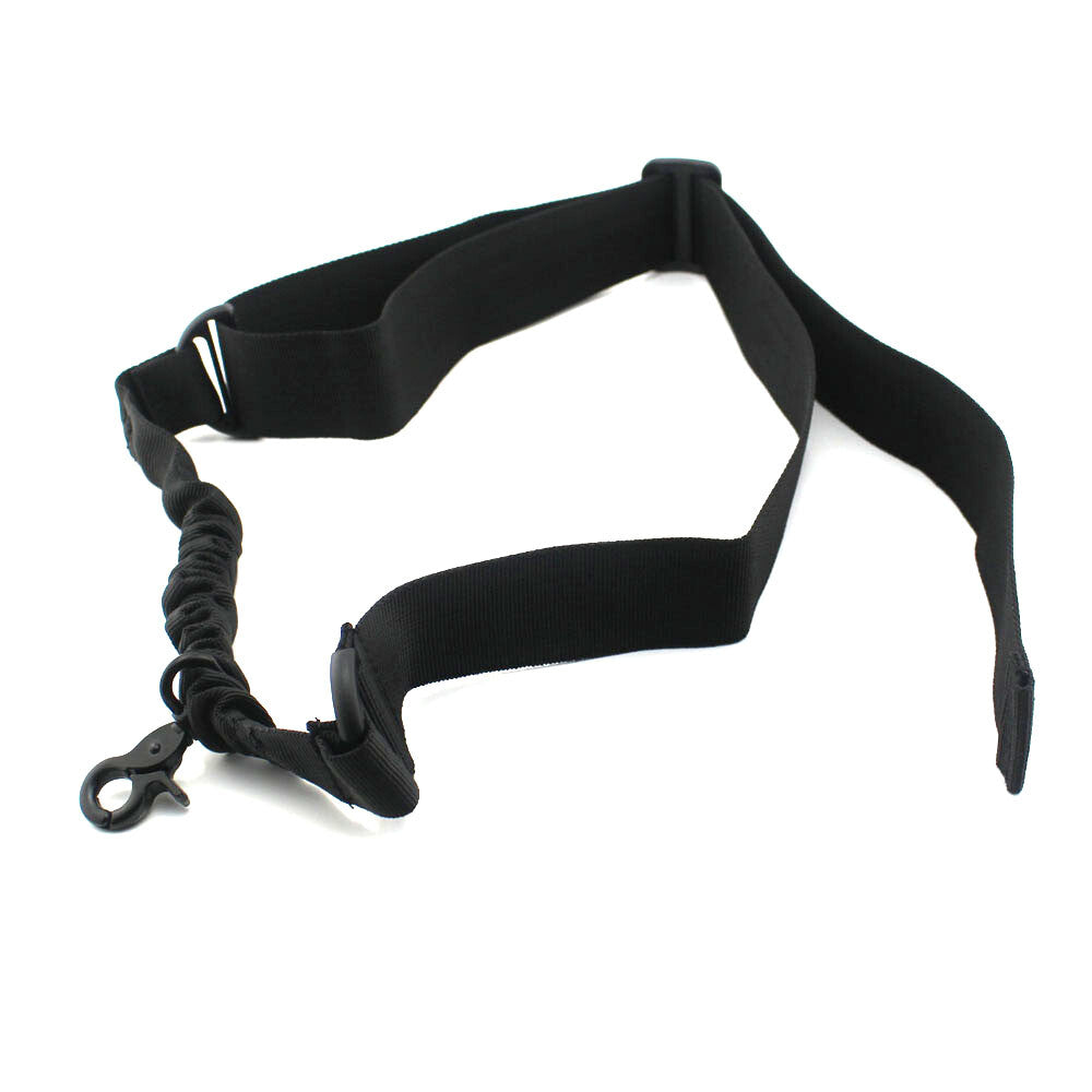 Tactical Single Point Rifle Sling with Adjustable Bungee Cord - Black