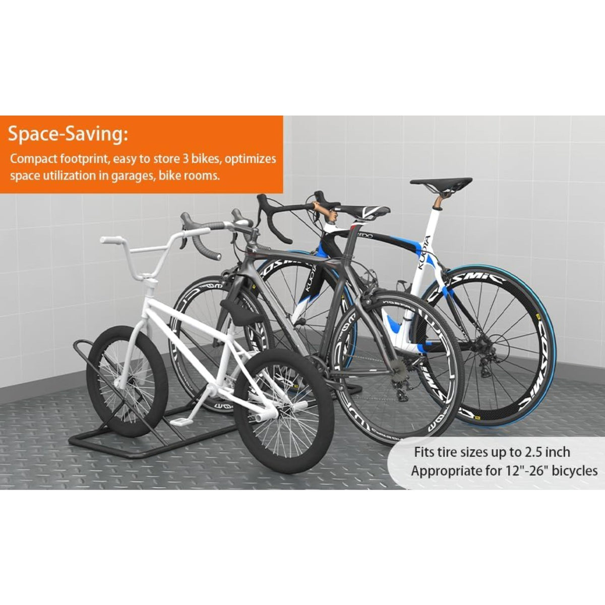 Heavy Duty Bicycle Floor Parking Rack - Fits 12-29 Inch Bikes, Organizes Multiple Bikes