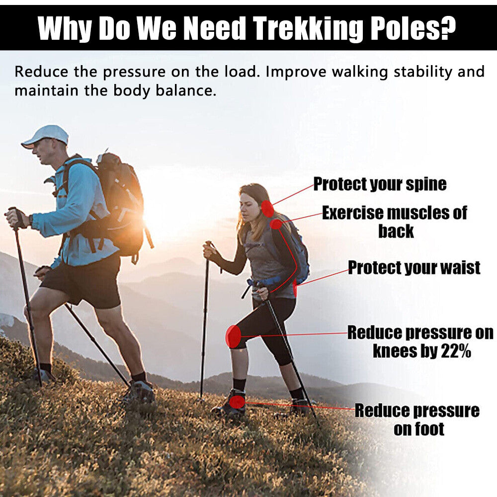 2X Adjustable Hiking Trekking Poles Nordic Walking Sticks Anti-shock Alpenstock