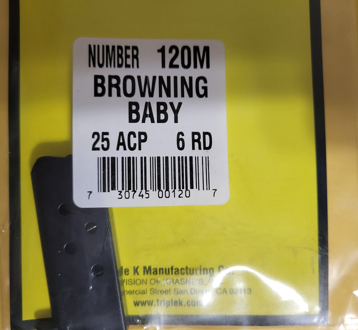 Baby Browning 25ACP 6-Round Magazine - Black Triple K Replacement