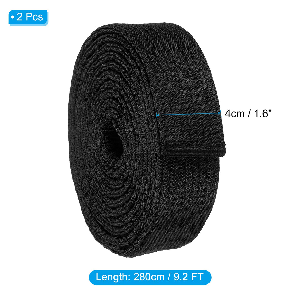 2pcs Taekwondo Colored Ranking Belts for Competition & Training - Black