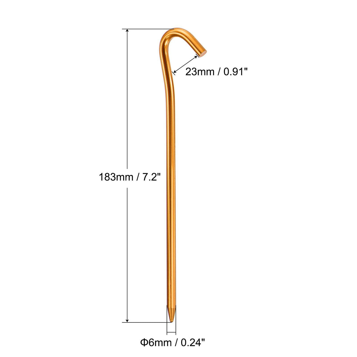 6 Pack Aluminum Tent Stakes with Hook 7.2 Inches - Gold Outdoor Camping Gear