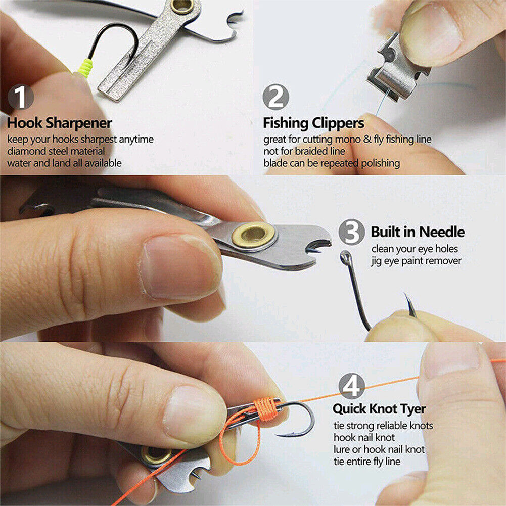 Fishing Line Knot Tying Tool with Cutter and Hook - Stainless Steel