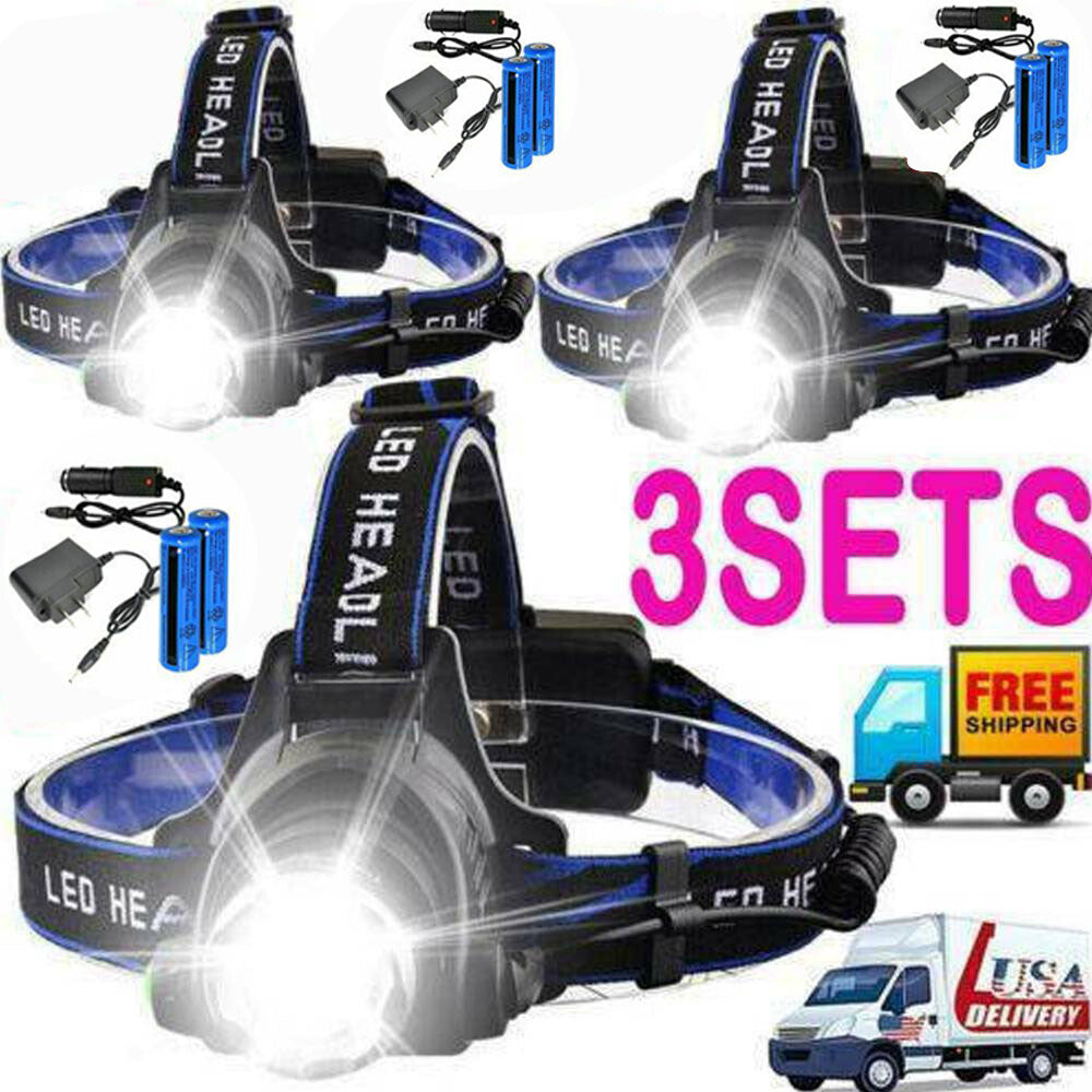 Rechargeable LED Headlamp Waterproof Head Torch with 3 Modes 100m Beam