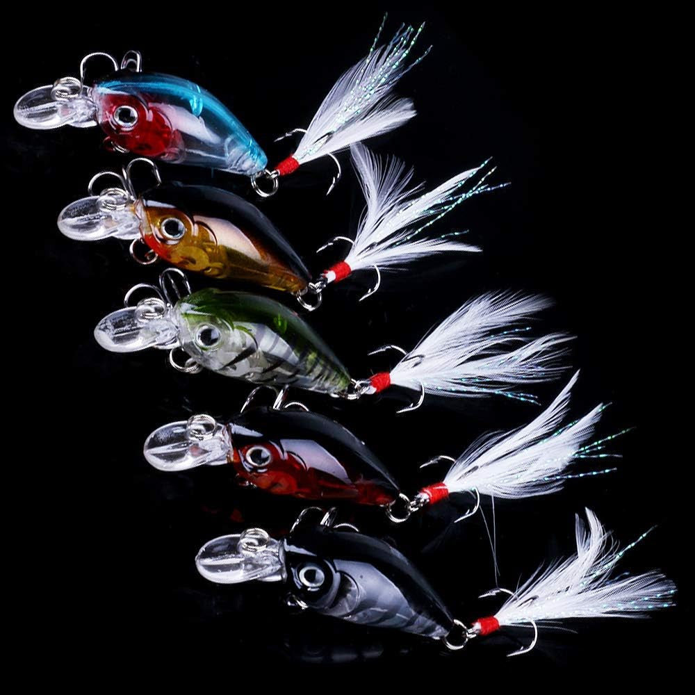 5PCS Saltwater and Freshwater Minnow Fishing Lures Crankbait with 3D Eyes