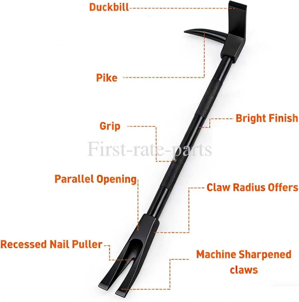 30-Inch Black Breacher Pry Bar - Drop-Forged Steel Fire & Rescue Tool