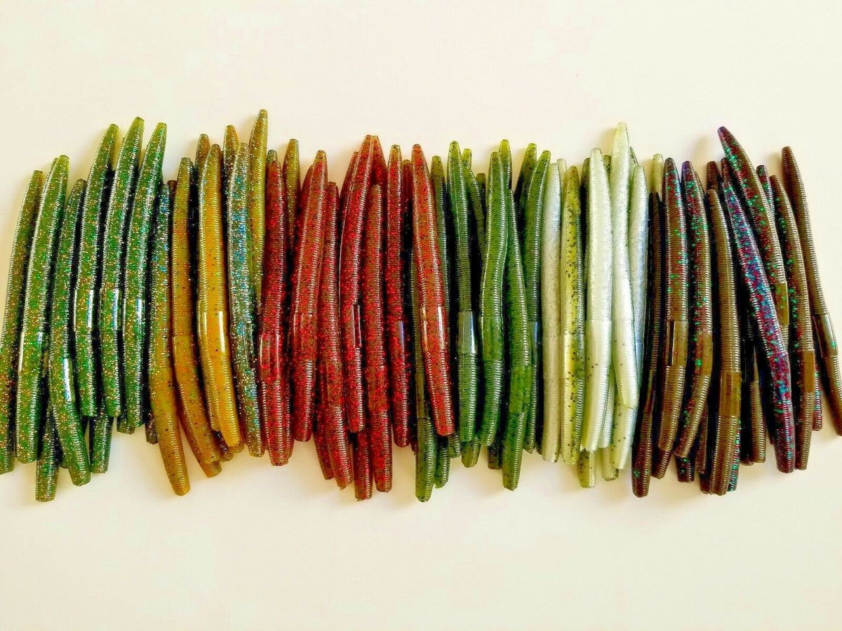 Soft Plastic Bass Worms 50 Pack - Senko Style Fishing Lures with 5 Colors