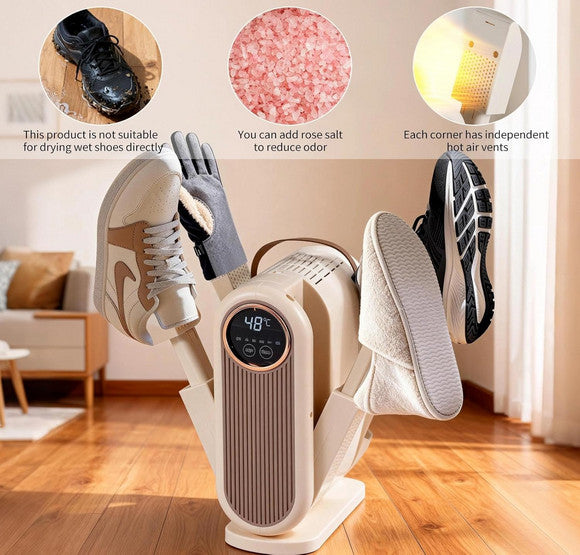 Portable Shoe Dryer with 4 Tubes and Timer for Boots Gloves Deodorizing