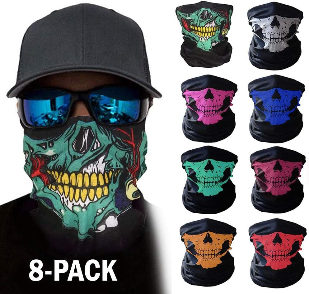 8 Pcs Skull Face Mask Balaclava Ghost Bandana for Motorcycle Biking & Outdoor Sports