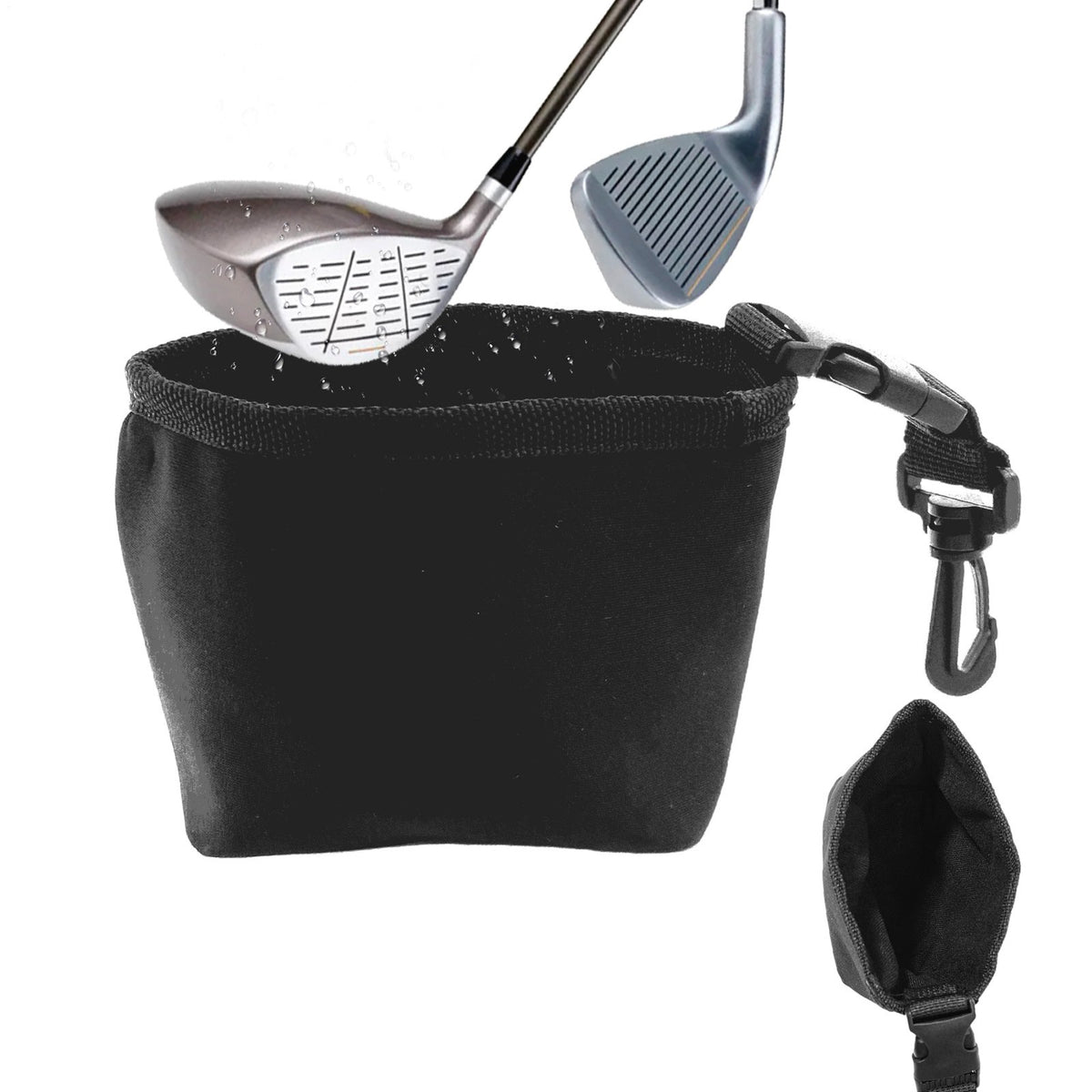 Portable Golf Club and Ball Cleaning Bag Set - Black, 2 Pieces