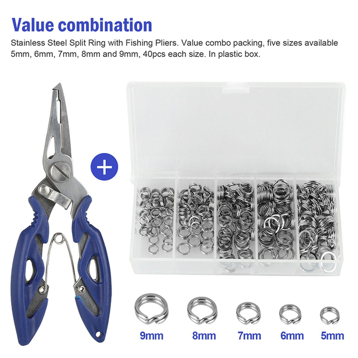 200 Pcs Stainless Steel Fishing Split Rings Set with Pliers - Multiple Sizes