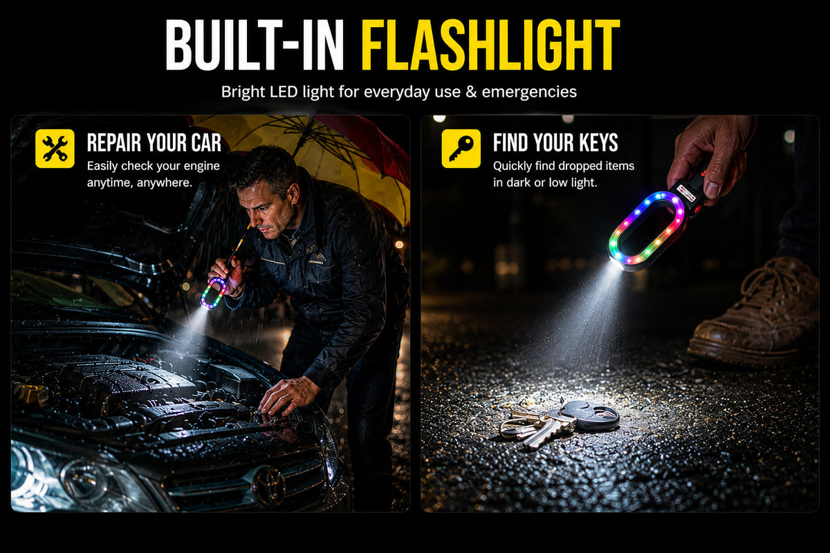 All-In-One Smart LED Safety Umbrella with SOS & White Light - Reflective, Water-Resistant, Hands-Free Handle