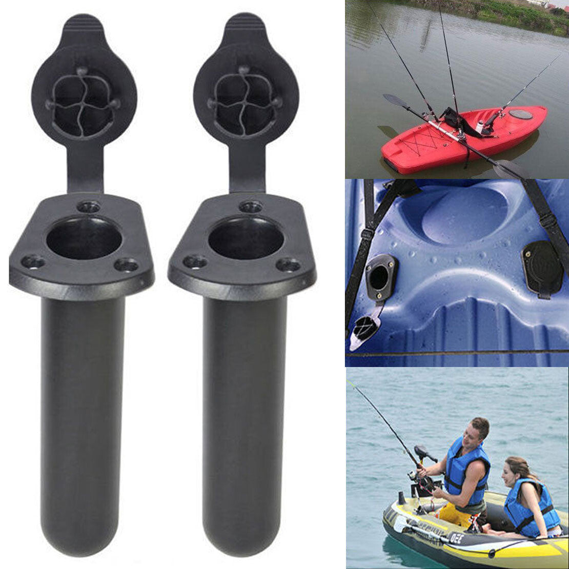 2 Pack Kayak Fishing Rod Holders with Cap Cover - Durable Mounting Brackets